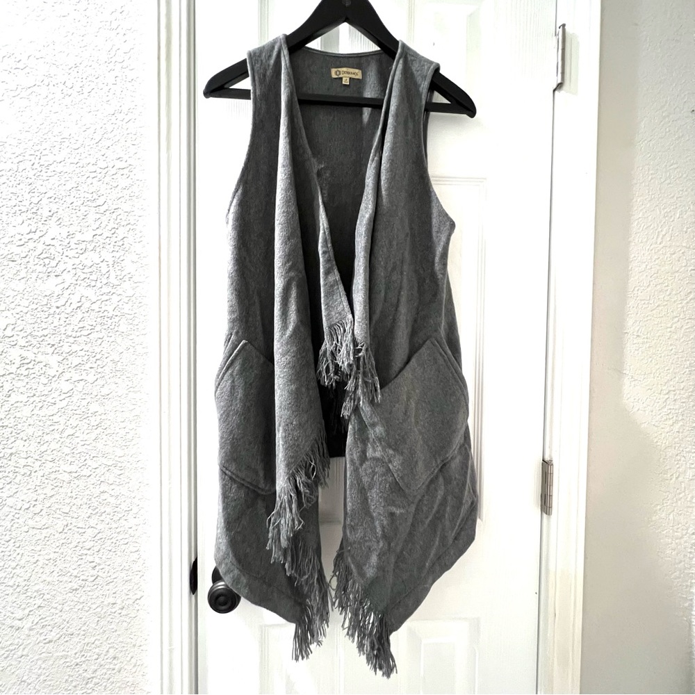 Gray Fringe Layered Cardigan Vest